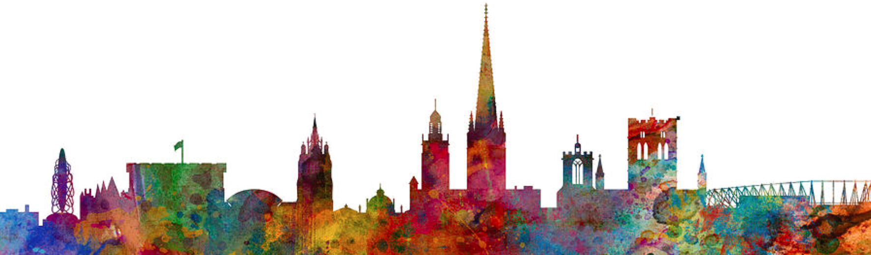 Colourful Norwich skyline illustration