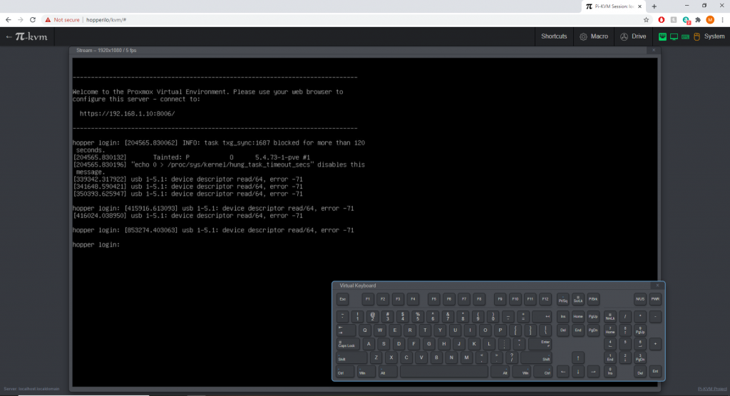 Screenshot of Pi KVM in a web browser