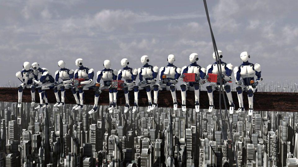 Men on a Girder (New York) with androids instead of men!